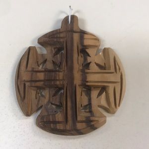 Stamped Jerusalem Wooden Cross Pendant